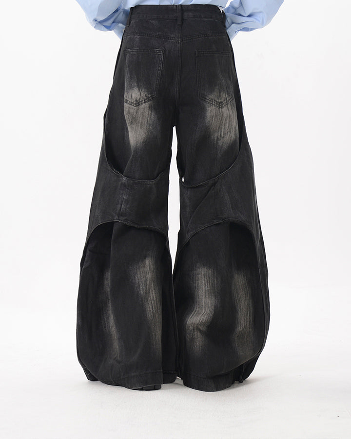 Distressed Patchwork Wide-Leg Jeans