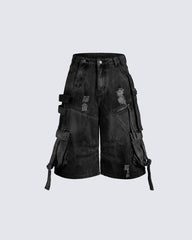 Dark Distressed Street Style Workwear Capri Pants