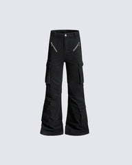 Cargo Zip Pocket Wide-Leg Pants