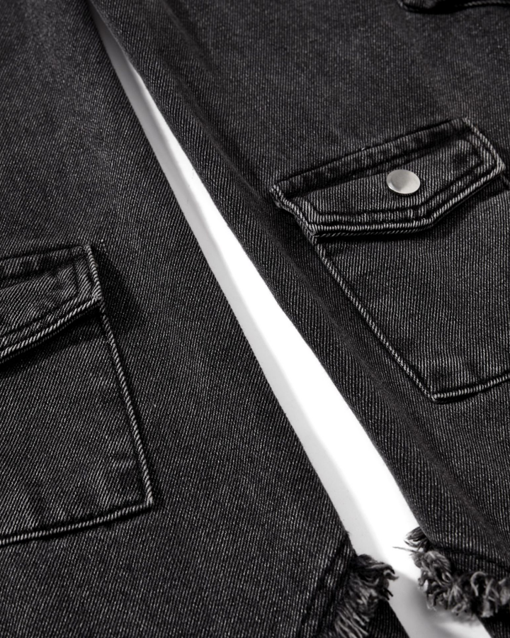 Distressed Cargo Pants with Strap Details