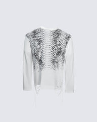 American Street Snake Print Distressed Long Sleeve T-Shirt
