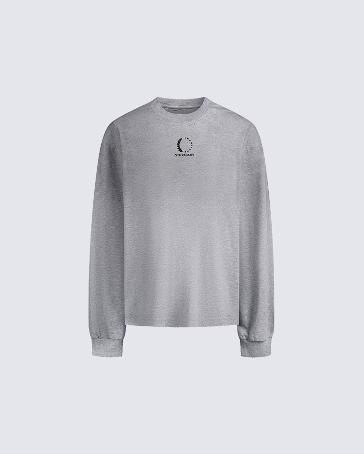 Distressed Crewneck Long Sleeve T-Shirt