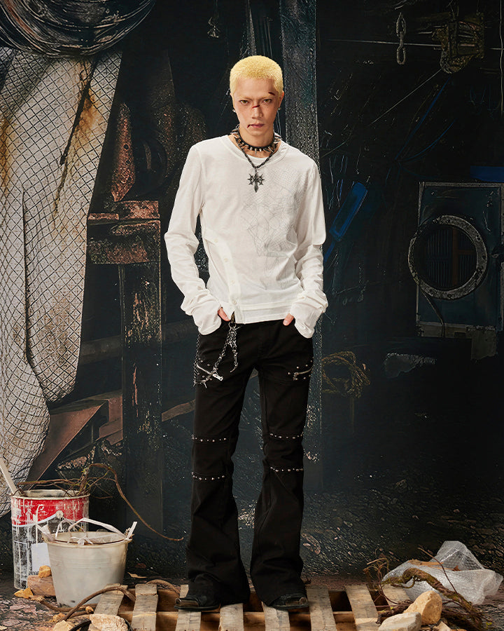 American Skeleton Texture Layered Long T-Shirt
