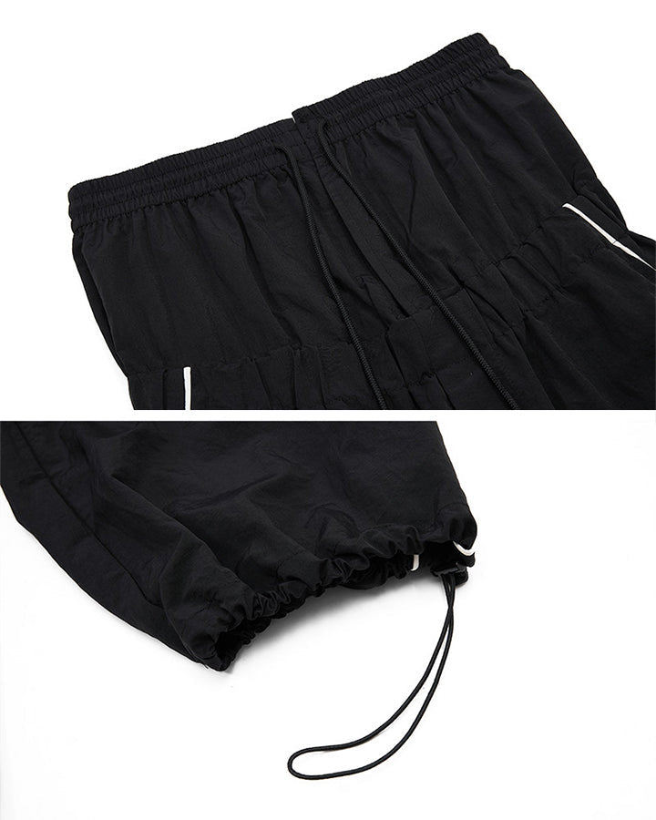Sporty Deconstructed Elastic-Waist Casual Pants