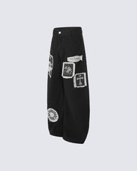 Graphic Patch Wide Leg Denim Pants