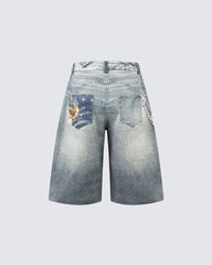 American Y2K Patchwork Denim Shorts