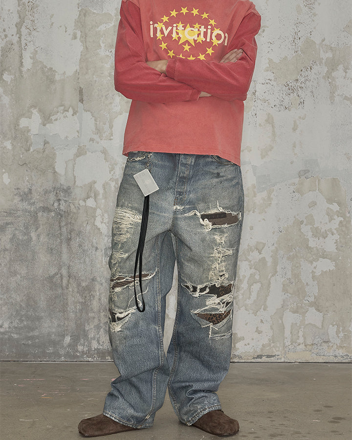 Vintage Grunge Ripped Patchwork Baggy Denim Jeans