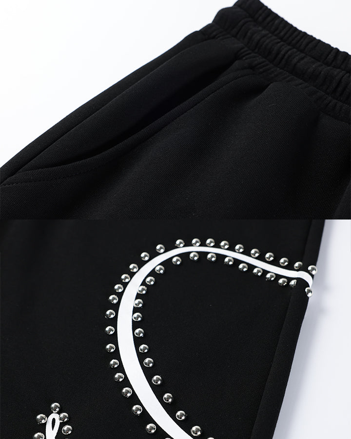 New Studded Graffiti Letter Wide Leg Sweatpants