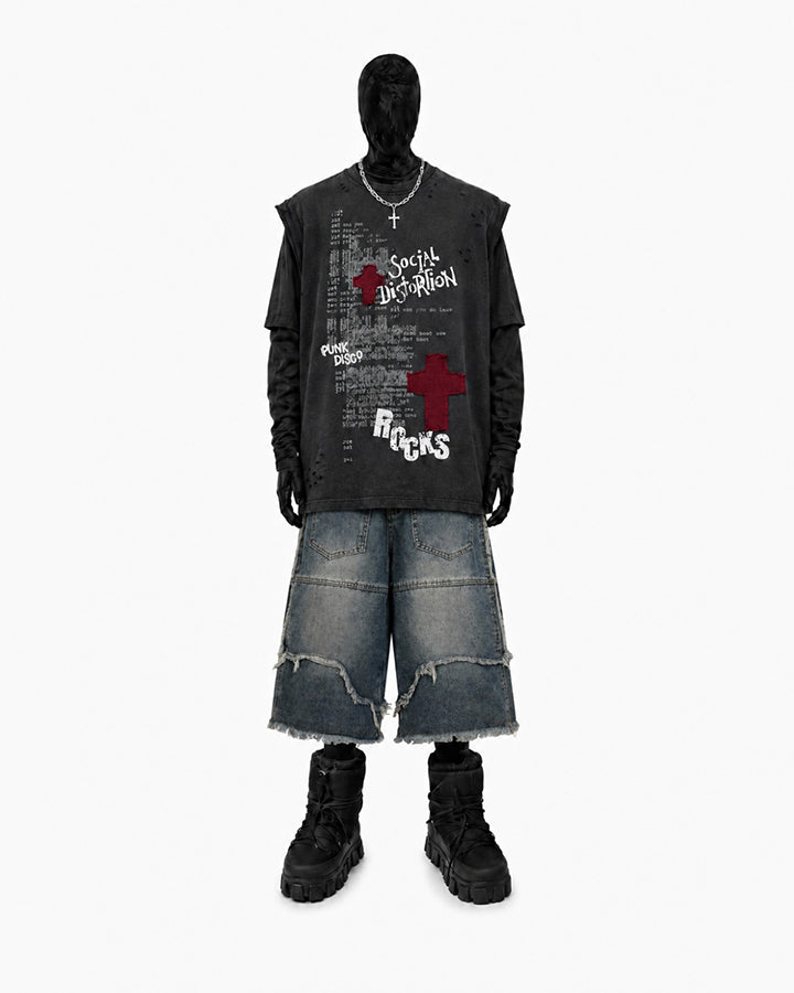 American Vintage Frayed Panel Denim Shorts