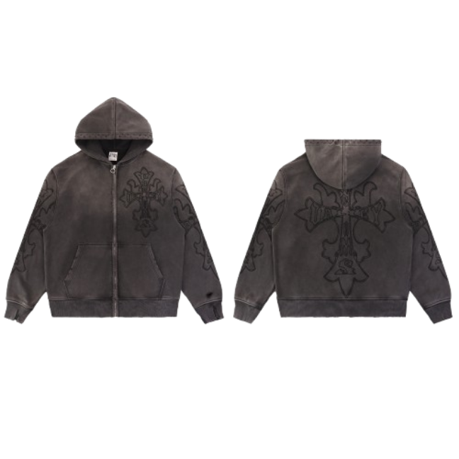 Vale Forever 6050 Cross Embroidered Zip-Up Hoodie
