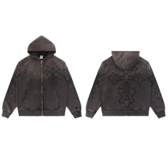 Vale Forever 6050 Cross Embroidered Zip-Up Hoodie