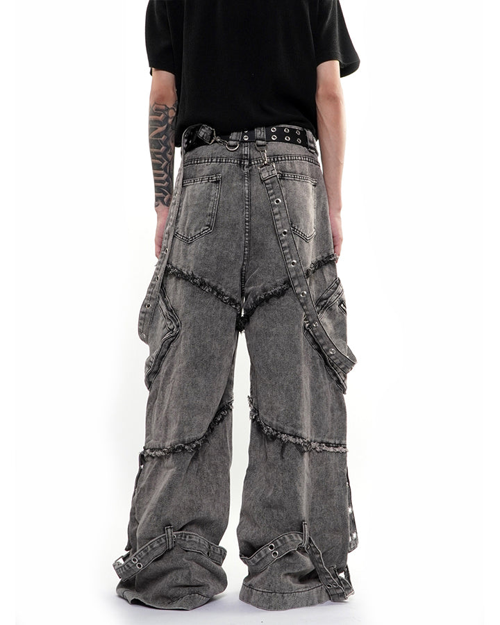 Detachable Strap Dark Heavy Deconstructed Jeans