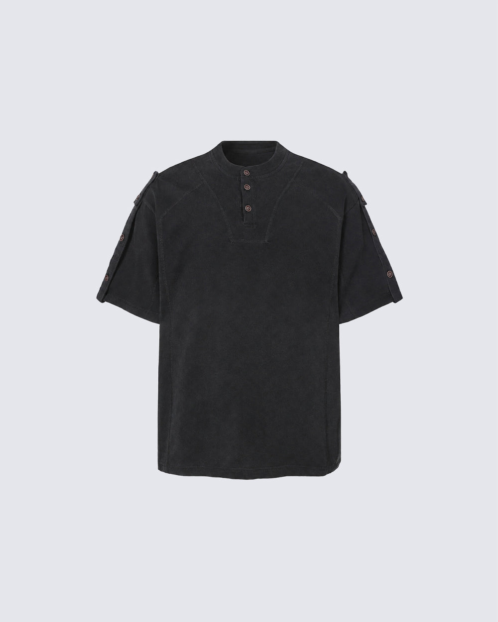 Utility Vintage Contrast Stitch Button Henley New Tee