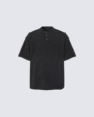 Utility Vintage Contrast Stitch Button Henley New Tee