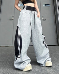 Striped Panel Wide Leg Sweatpants