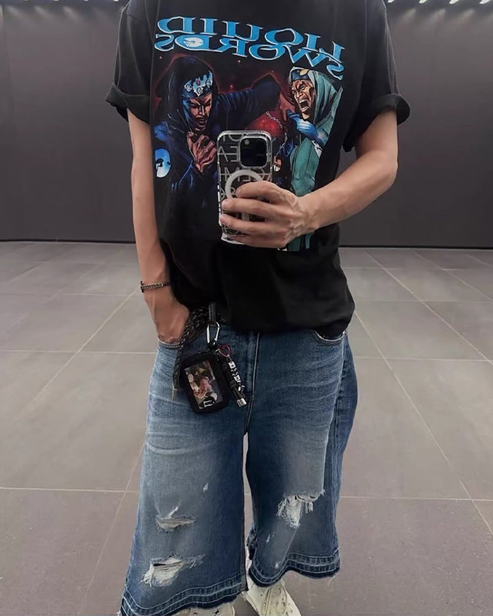 Distressed Denim Cropped New Shorts