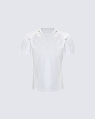 New Black Rivet Shoulder Spliced Slim Fit T-Shirt