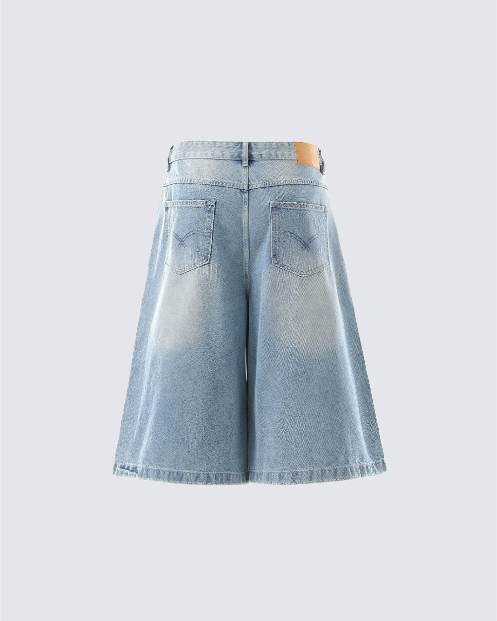 New Light Wash Distressed Wide Denim Shorts