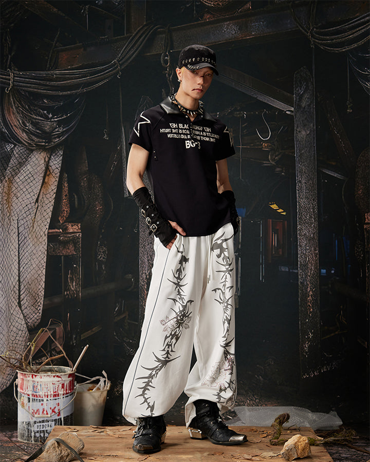 Y2K Dark Dragon Rose Rhinestone Straight Leg Sweatpants