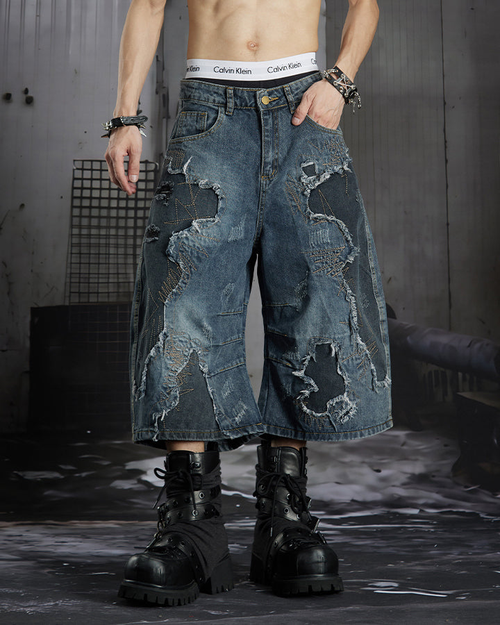 Distressed Wasteland Patchwork Deconstructed Shorts