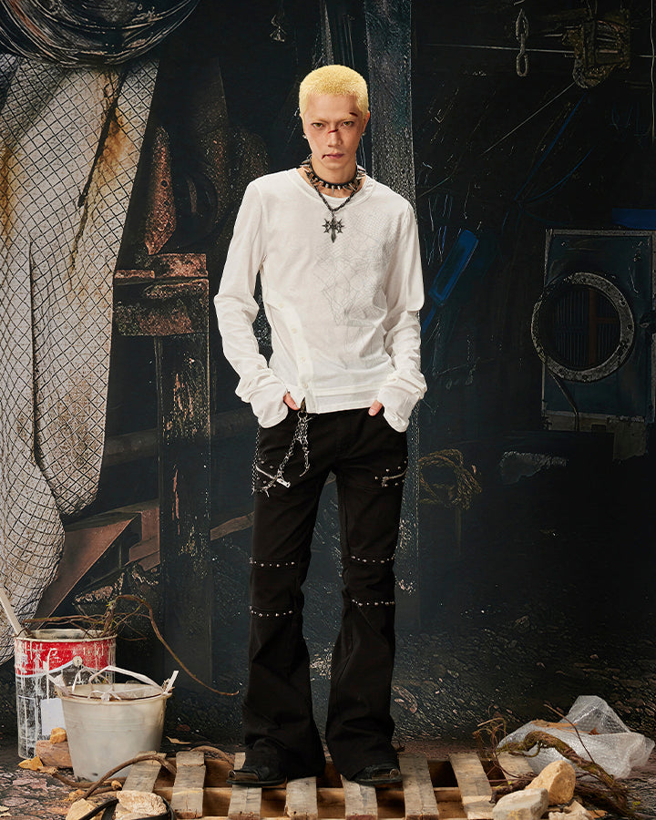 Multi-Pocket Buckle Cargo Flare Pants