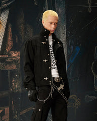 Stand Collar Buckle Embroidered Jacket