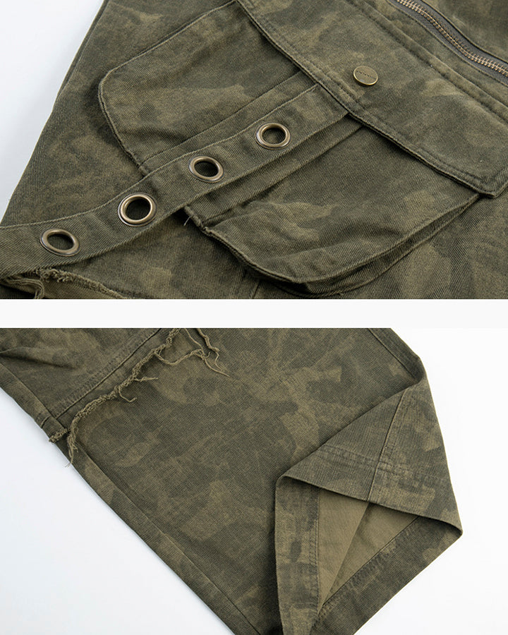 Distressed Tie-Dye Camo Cargo Denim Pants