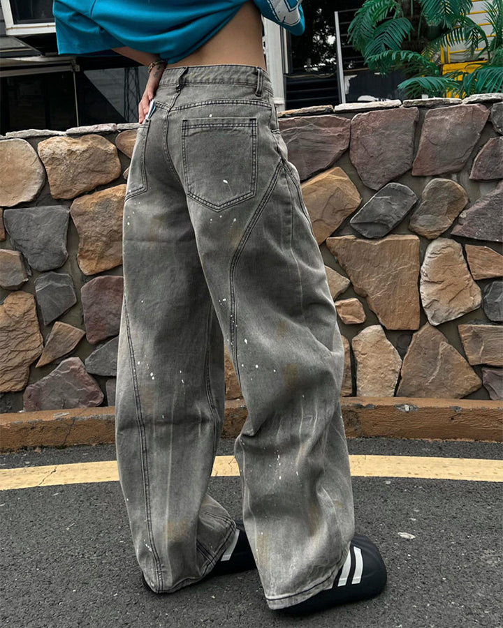 Vintage Paint Splatter Wide-Leg Jeans