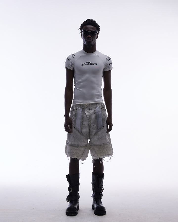 Dark Techwear Elastic-Waist Deconstructed Shorts