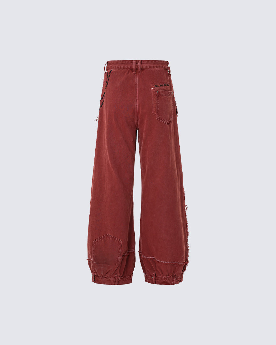 Vintage Embroidered Straight-Leg Denim Pants