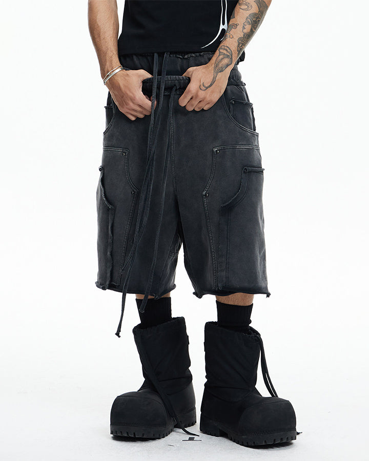 Deconstructed Washed Cropped Football Pants New