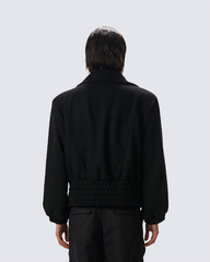 Black Wool-Blend Structured Zip-Up Jacket