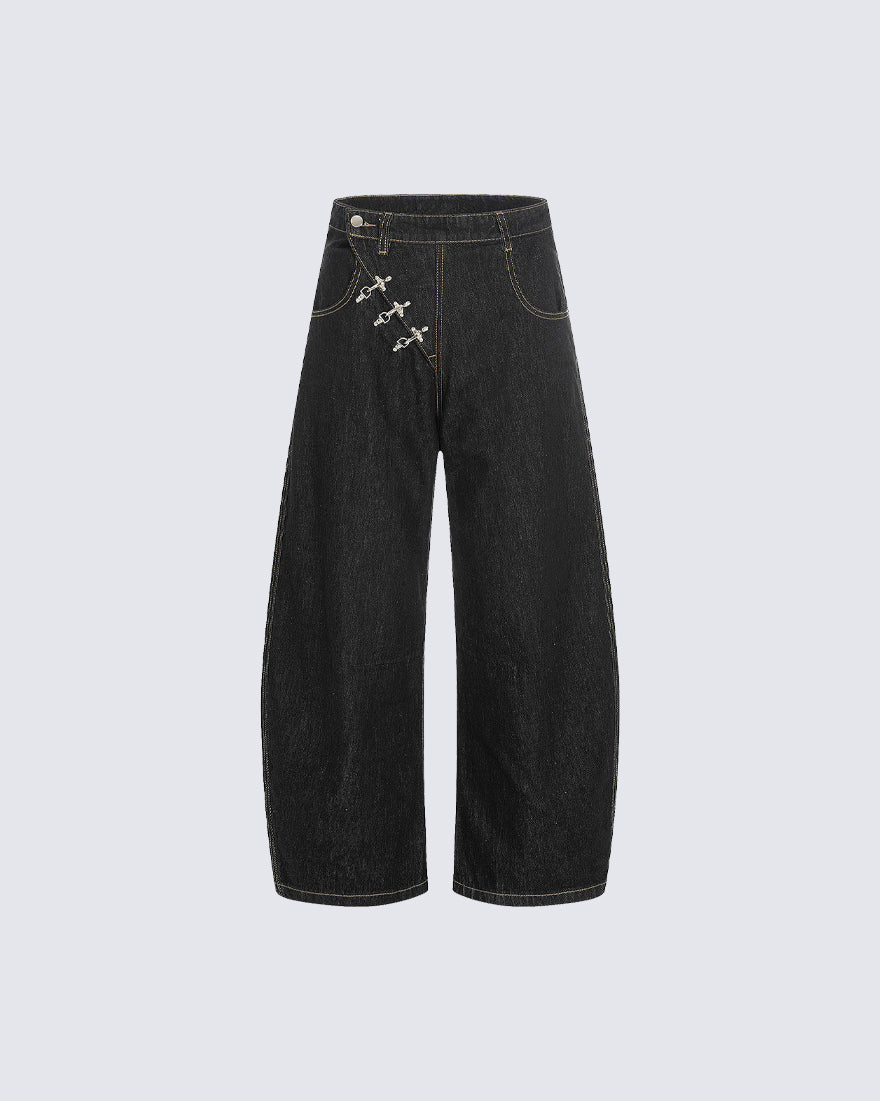 Minimal Buckle Wide-Leg Denim Pants