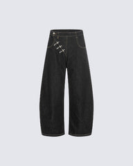 Minimal Buckle Wide-Leg Denim Pants