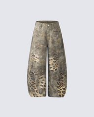 Retro Street Washed Leopard Balloon Jeans
