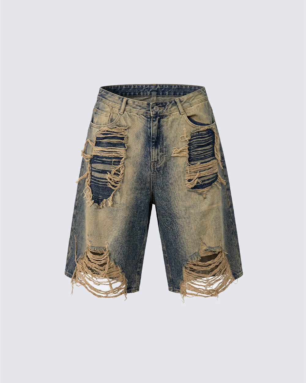 New Vintage Grunge Layered Ripped Denim Shorts