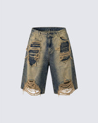 New Vintage Grunge Layered Ripped Denim Shorts