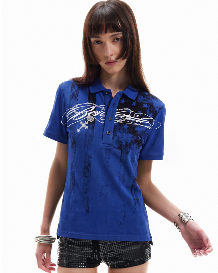 Retro Star-Spangle Print Street Short-Sleeved Polo Shirt