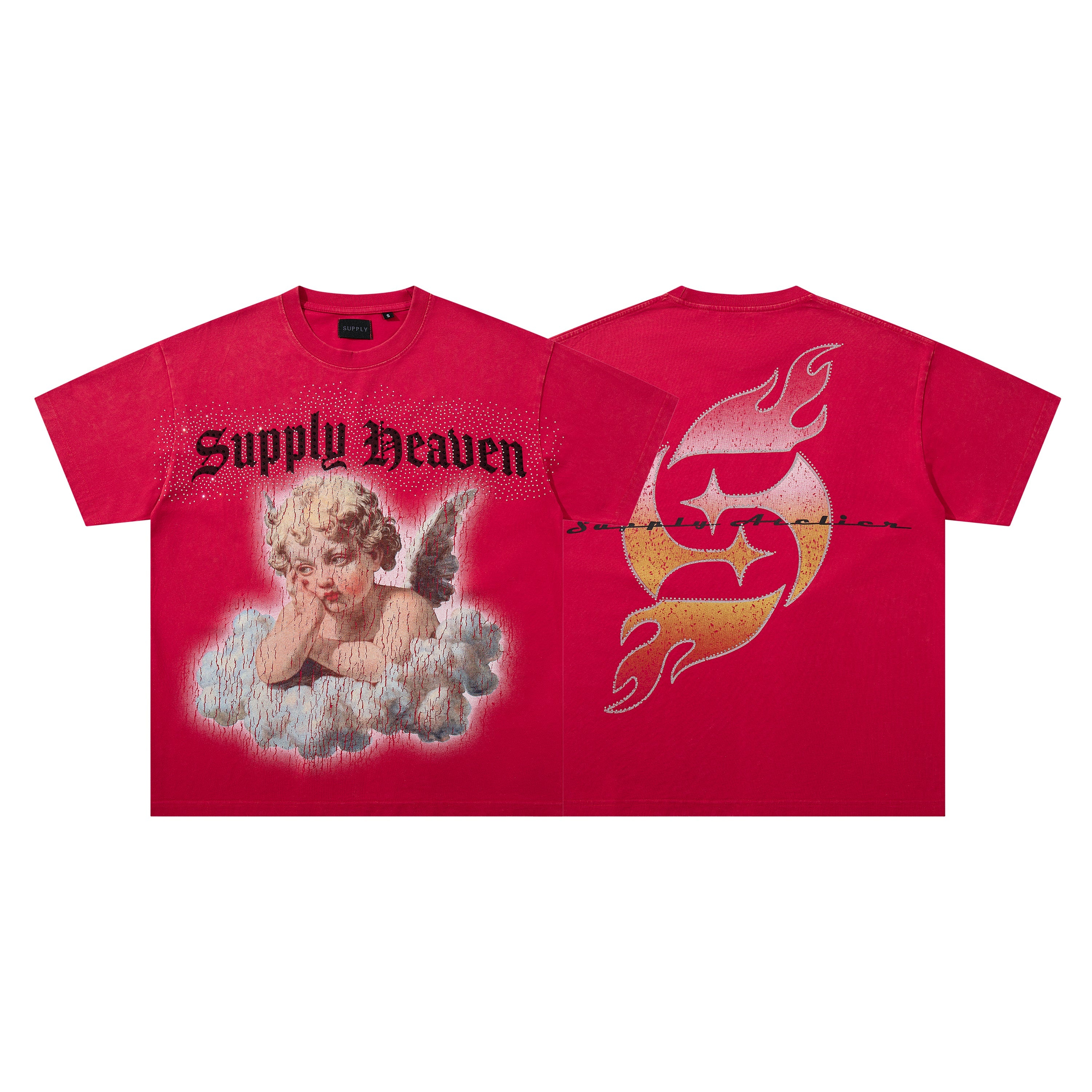 SUPPLY Angel Dragon Flame Graphic Oversized Red T-Shirt