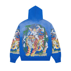 DUAA Tiger & Angel Cherub Blue Zip‑Up Vintage Hoodie