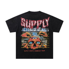 SUPPLY Abstract Skull Punk Black Washed Oversized Graphic T‑Shirt