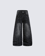 Punk Wide-Leg Denim Pants With Studs