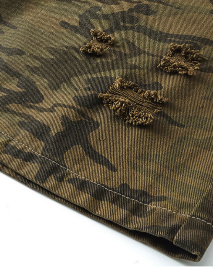 Camouflage Distressed Cargo Shorts