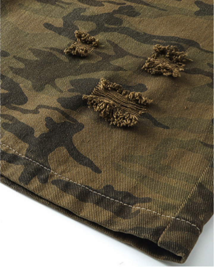 Camouflage Distressed Cargo Shorts
