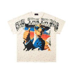 Rare Peace Cue The Chaos Graffiti Eagle Graphic Oversized White T-Shirt