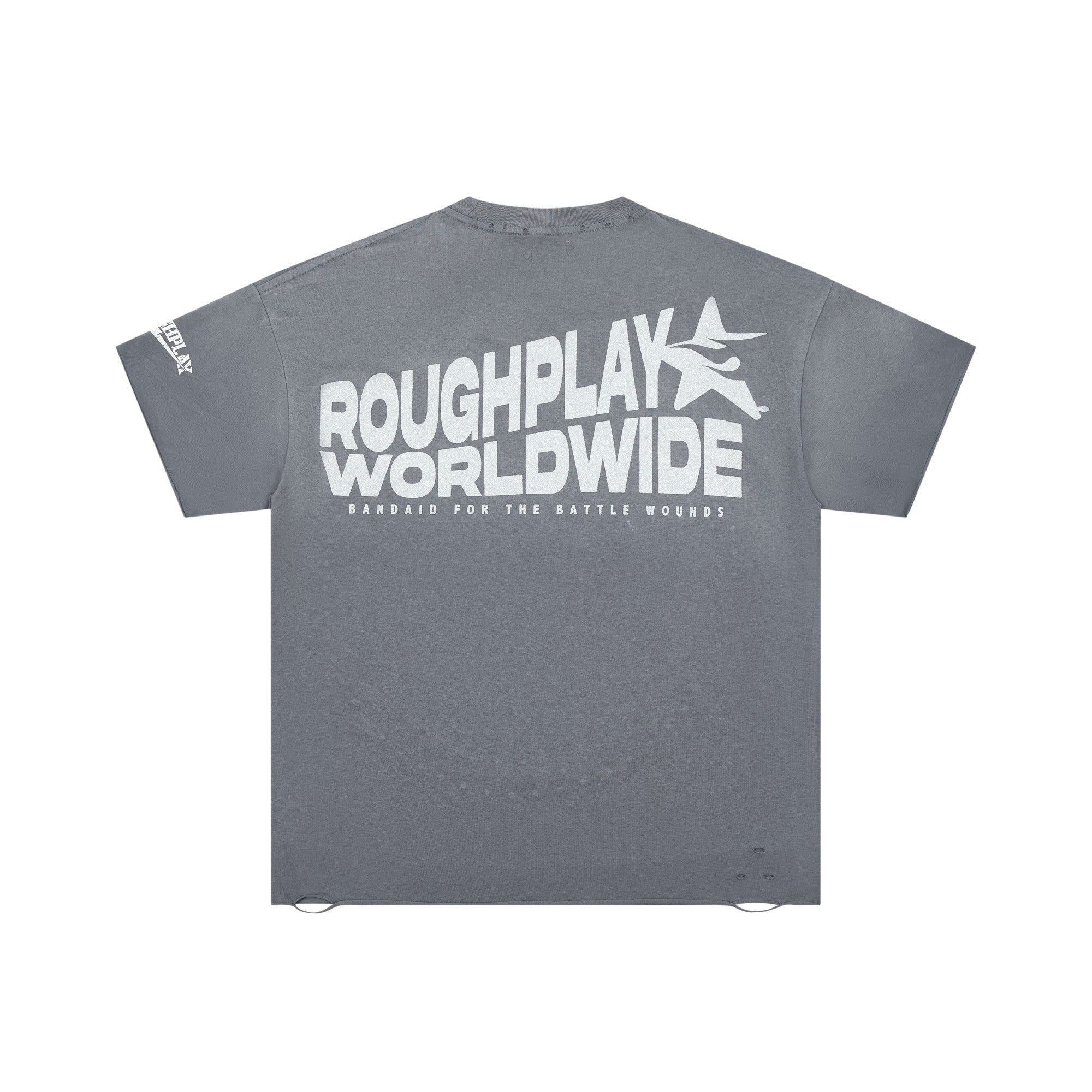 Roughplay Worldwide Circular Gradient Logo Double‑Sided Distressed Tee