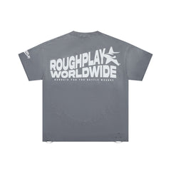 Roughplay Worldwide Circular Gradient Logo Double‑Sided Distressed Tee