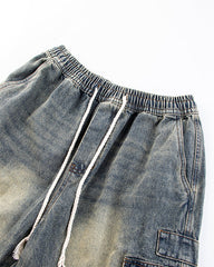 Washed Denim Multi-Pocket Cargo Pants