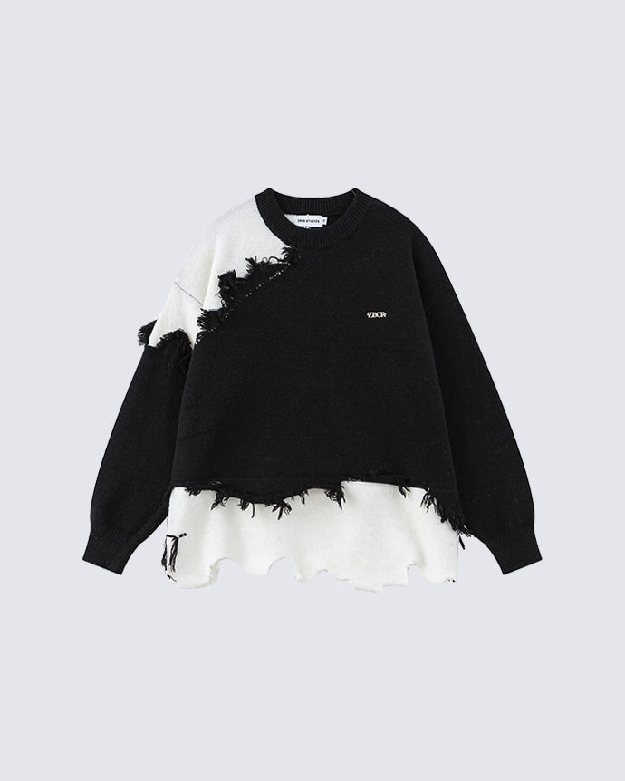 Lazy Irregular Tassel Sweater