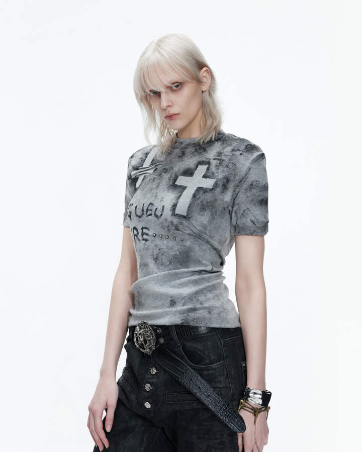 Distressed Gothic Cross Graphic Tee